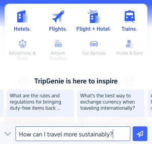 Screenshot of Trip Genie question regarding sustainable travel