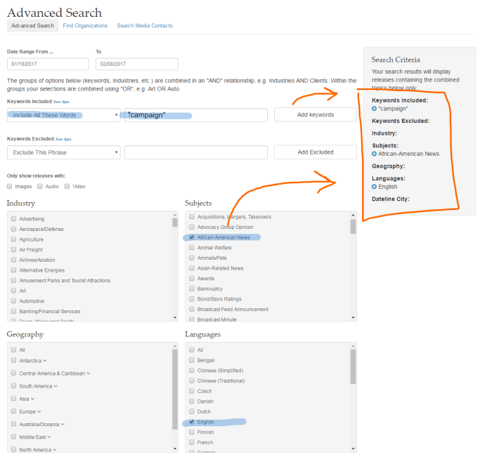 PR Newswire for Journalists Advanced Search