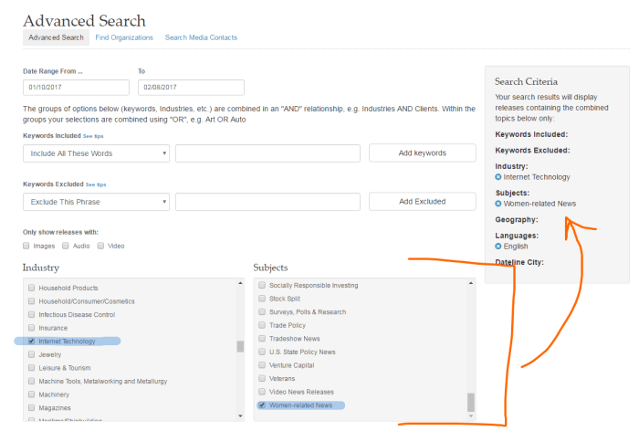 PR Newswire for Journalists Story Ideas Advanced Search Tool