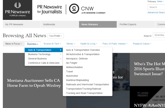 PR Newswire for Journalists Press Releases by Industry